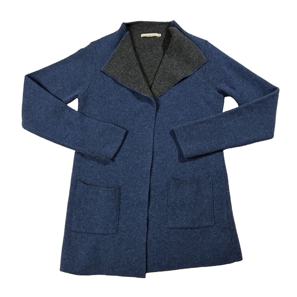 Chiaramente Open Front Wool Blend Cardigan Midlength Blue Women M 90s Minimalism